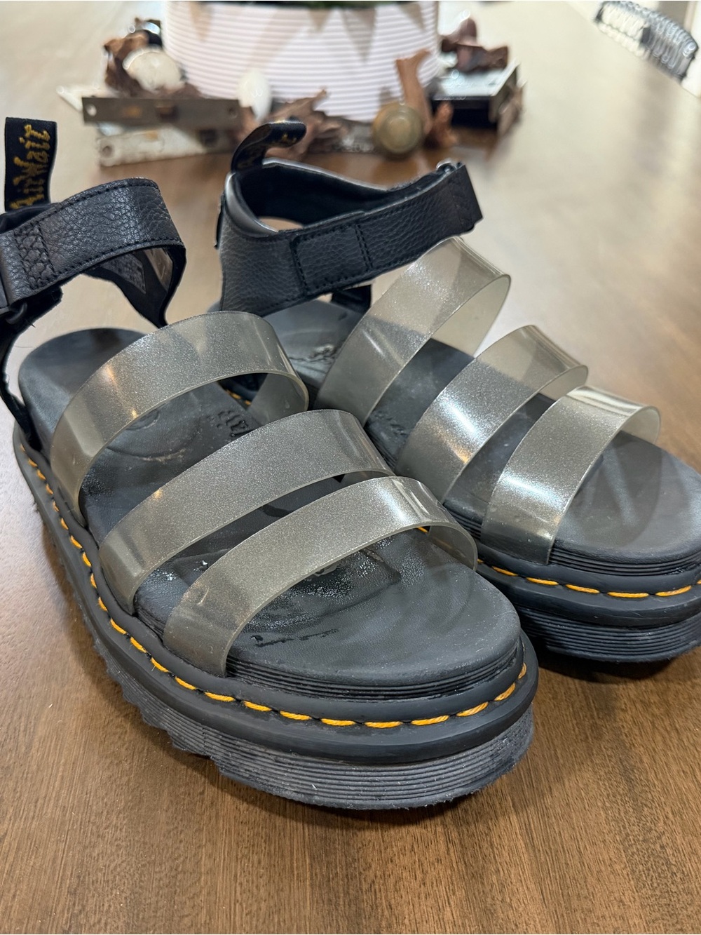 Platform Strappy Sandal in Metallic Gray by Dr Martens
